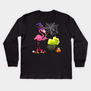 Pink flamingo Halloween Custome Witch JackOLantern Kids Long Sleeve T-Shirt